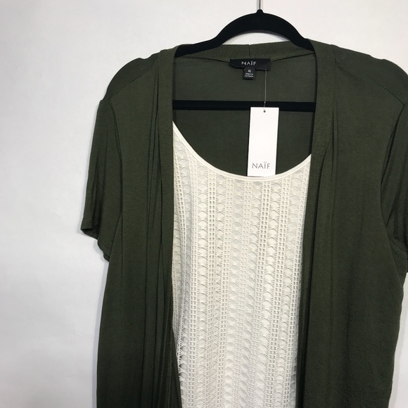 Naif Beige and Green Cardigan Top XL - Picture 2 of 6